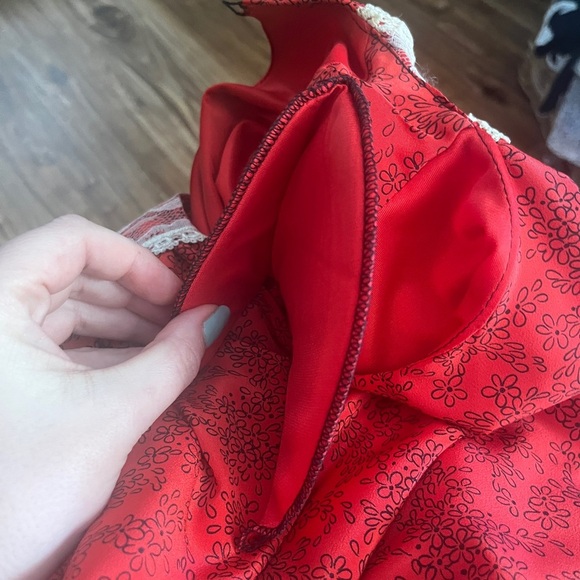 1980’s Vintage Dave & Johnny Red Peplum Midi Dress Red Floral Print with Lace​ - Picture 12 of 13